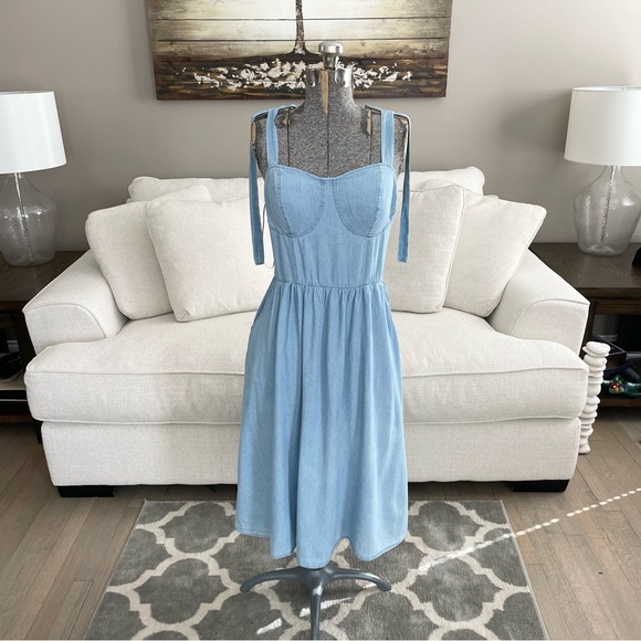 NWT XXL  LC Lauren Conrad, Jean jumper overall midi dress with pockets - Picture 3 of 11